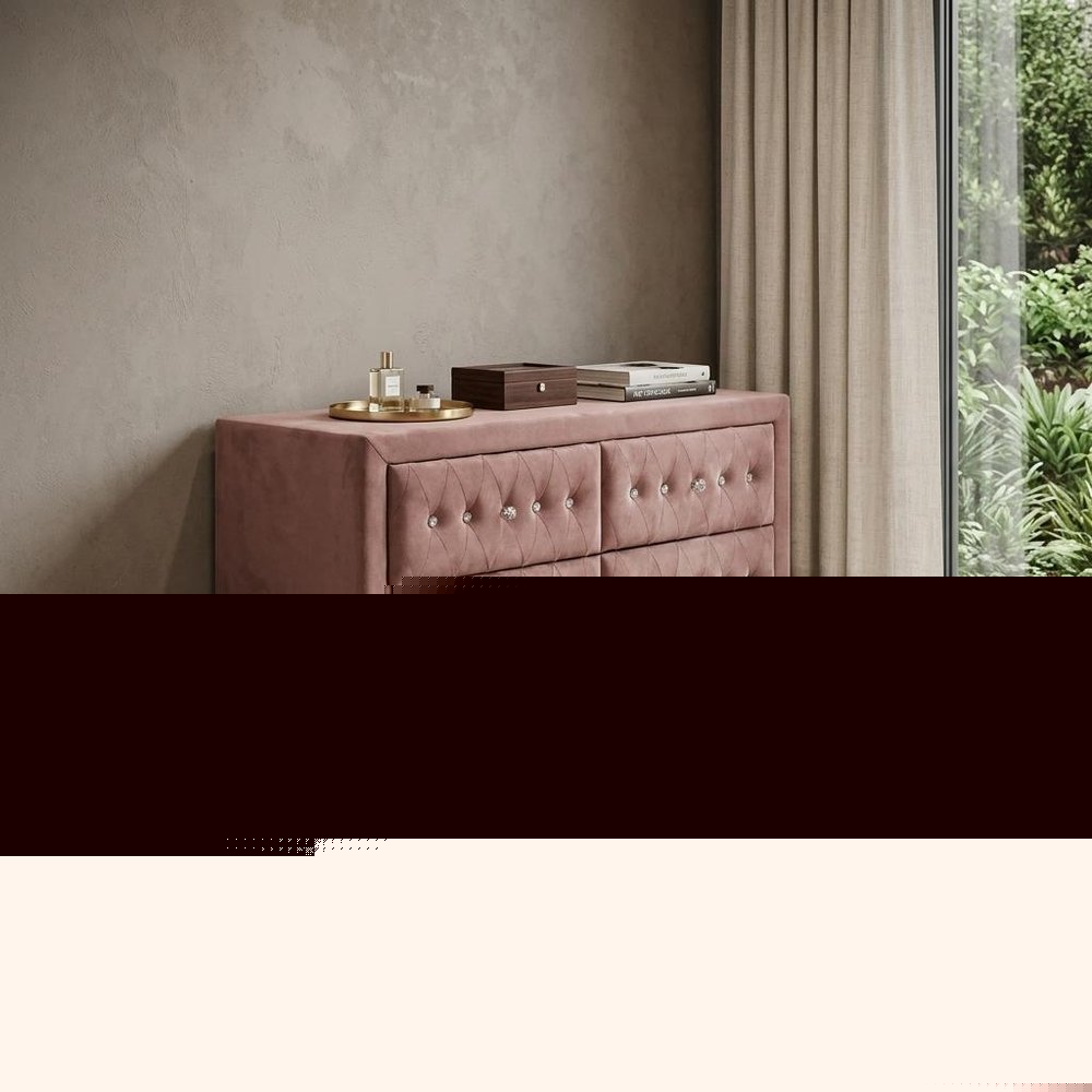 40" Pink Solid and Manufactured Wood Six Drawer Double Dresser