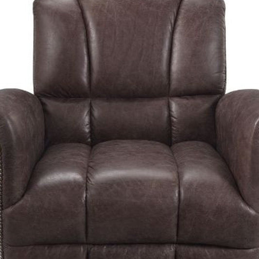 35" Brown Top Grain Leather Patchwork Club Chair