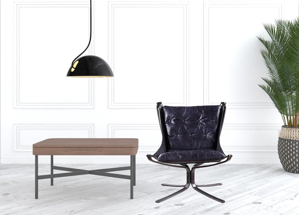 30" Blue and Steel Blue Top Grain Leather Tufted Lounge Chair