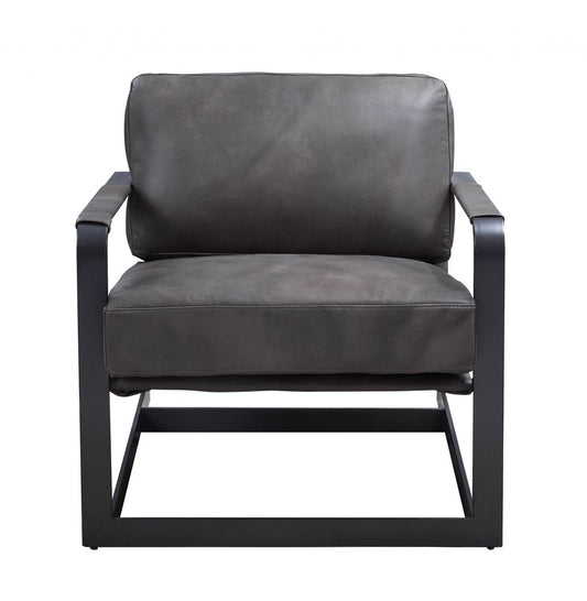 28" Gray and Steel Blue Top Grain Leather Arm Chair
