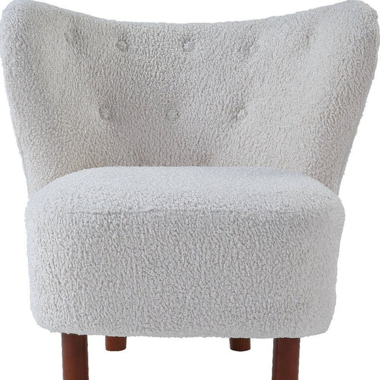 31" White and Brown Sherpa Polka Dots Wingback Chair