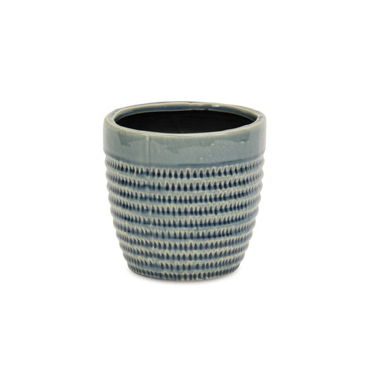 6" Aqua Striped Ceramic Indoor Outdoor Round Pot Planter