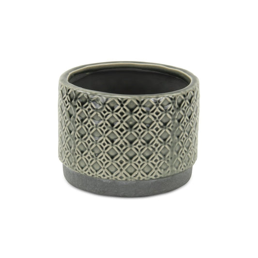 7" Gray Geometric Ceramic Indoor Outdoor Round Pot Planter