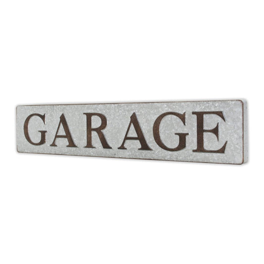 7" X 36" Gray and Brown Garage Galvanized Metal Wall Decor