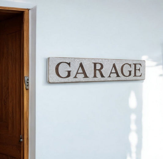 7" X 36" Gray and Brown Garage Galvanized Metal Wall Decor