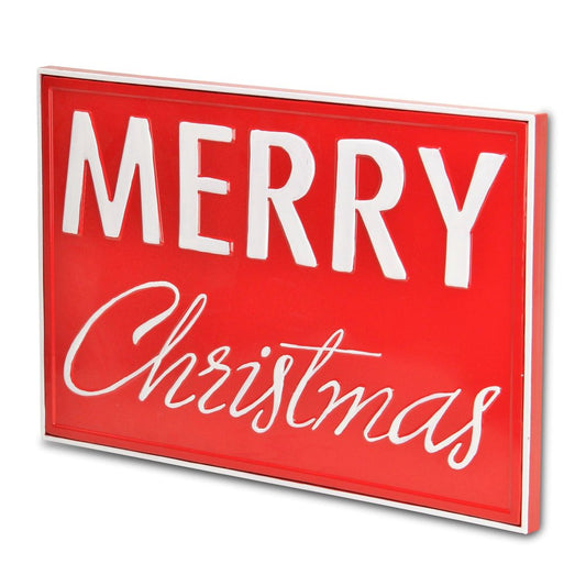 12" X 19" Red and White Handcrafted Merry Christmas Metal Wall Decor