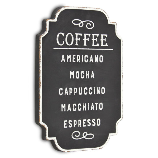22" X 16" Black and White Types Of Coffee Metal Wall Decor