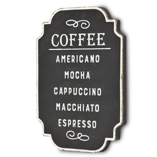 22" X 16" Black and White Types Of Coffee Metal Wall Decor