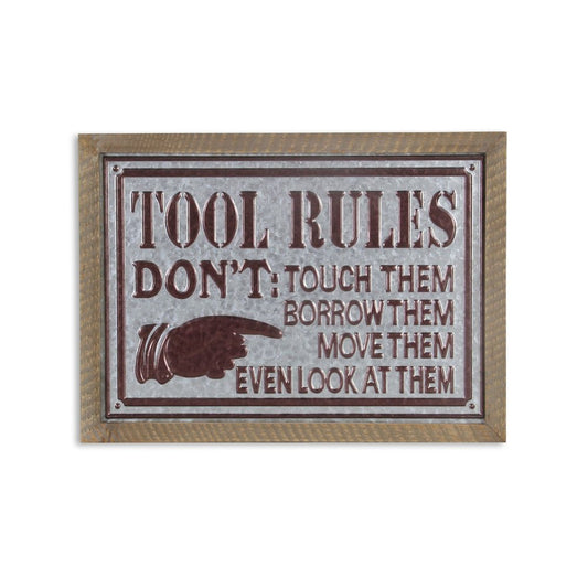 15" X 20" Brown And Gray Tool Rules Wood And Galvanized Metal Wall Decor