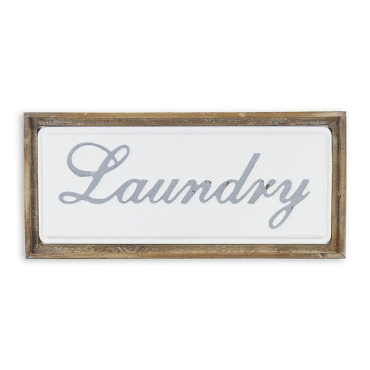 11" X 24" Brown and White Laundry Wood and Metal Wall Decor