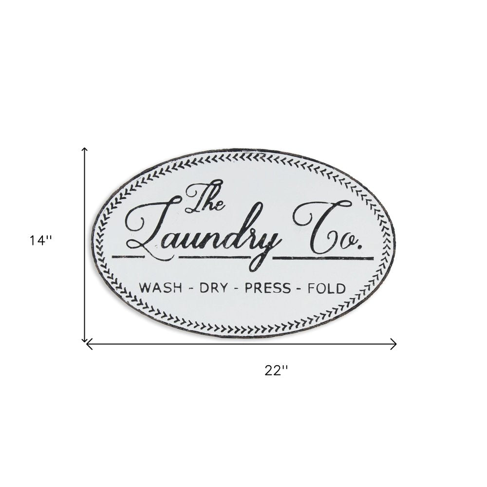 14" X 22" White And Dark Gray The Laundry Co Metal Oval Wall Decor