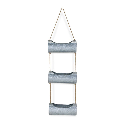 Silver Galvanized Metal Three Tier Hanging Planter