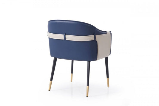 Blue Beige and Black Upholstered Faux Leather Dining Arm Chair