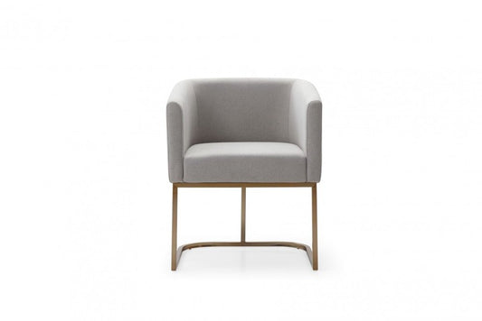 Light Gray And Antiqued Brass Upholstered Fabric Dining Arm Chair