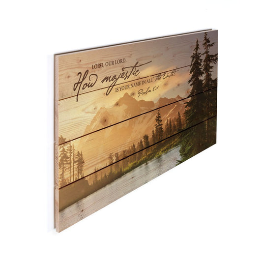 14" X 24" Brown Lord How Majestic Religious Wood Plank Wall Decor