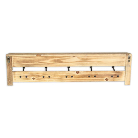 32" Natural Wood Five Hook Wall Mount Coat Rack