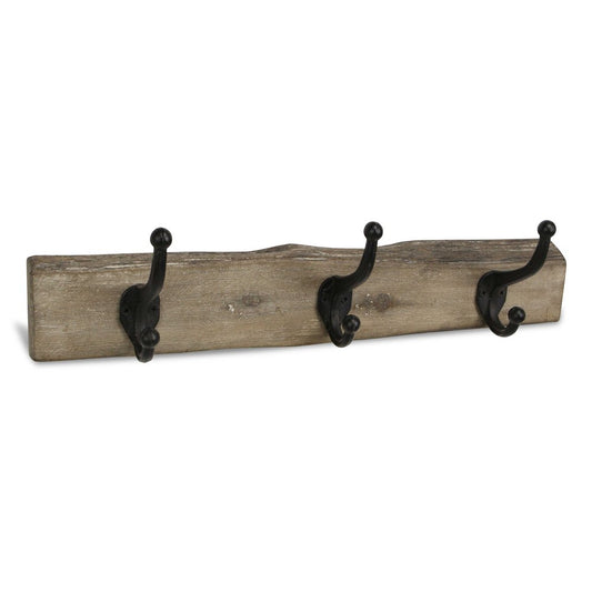 19" Brown Natural Rustic Live Edge Wood Three Hook Wall Mount Coat Rack