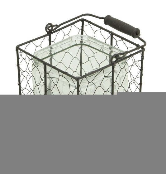 6" Clear and Brown Glass and Metal Lattice Tabletop Lantern Candle Holder