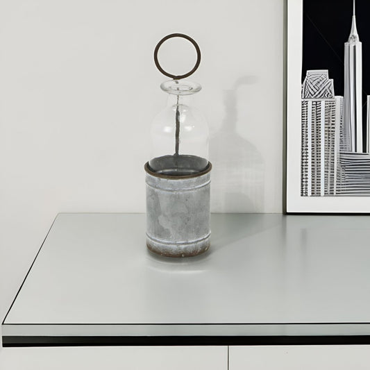 8" Gray Glass Decorative Bottle Tabletop Sculpture