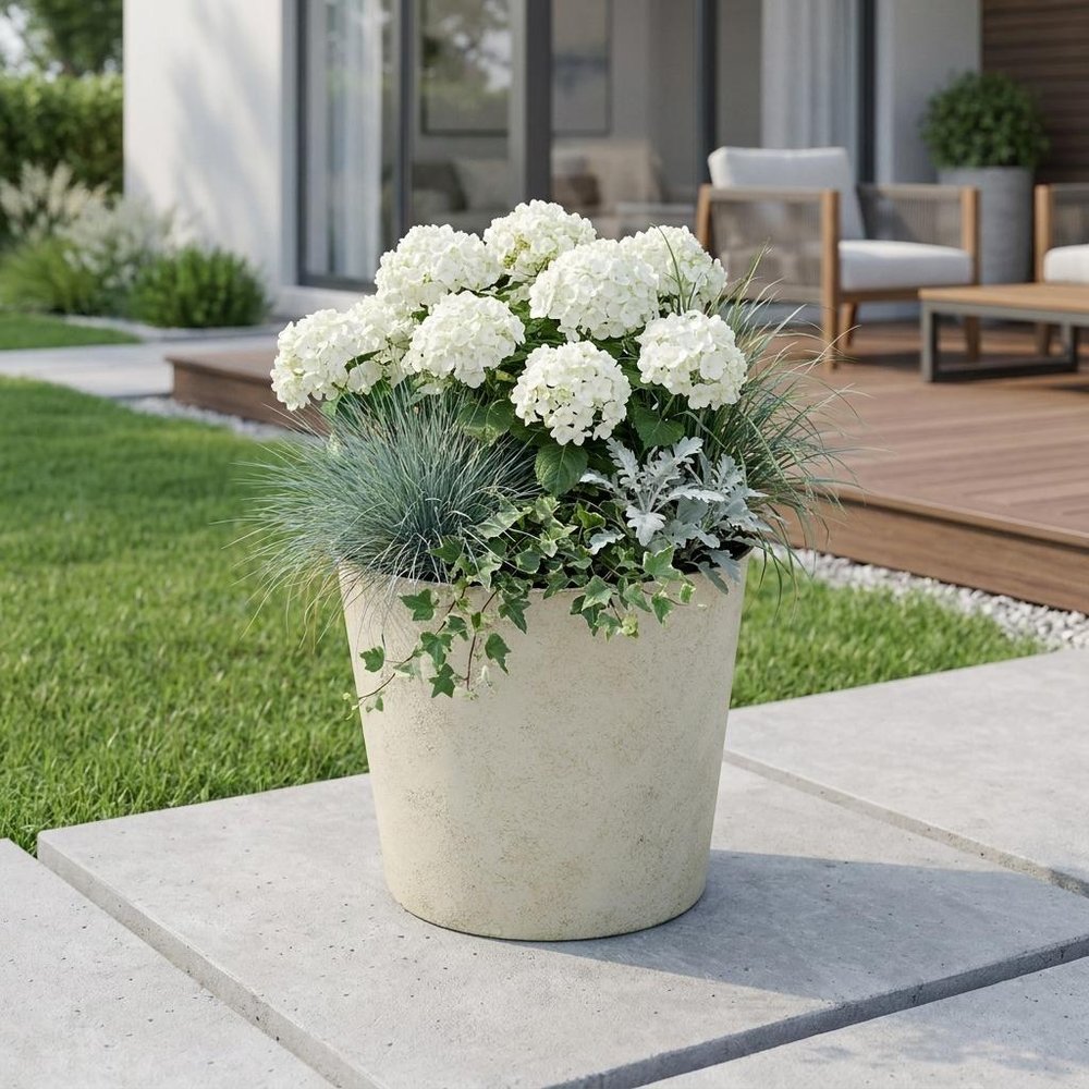 9" Gray Recycled Plastic Indoor Outdoor Round Pot Planter