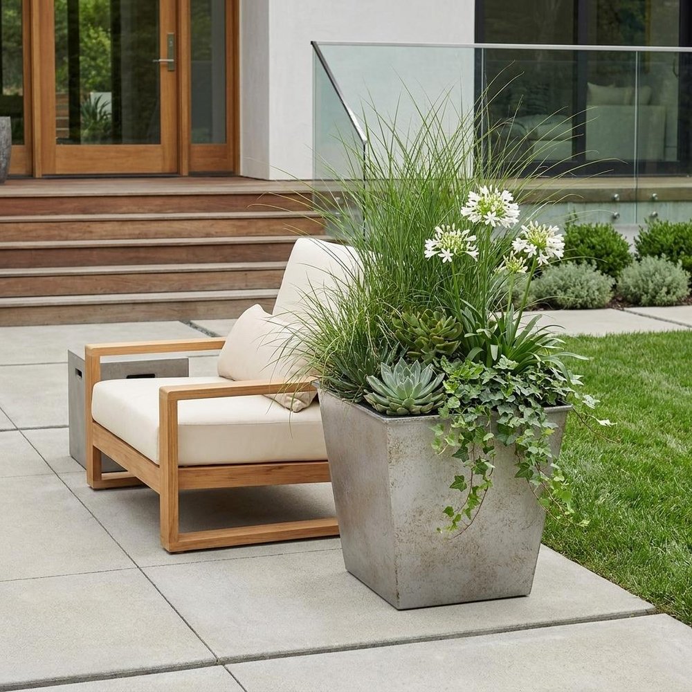 5" Gray Recycled Plastic Indoor Outdoor Square Pot Planter