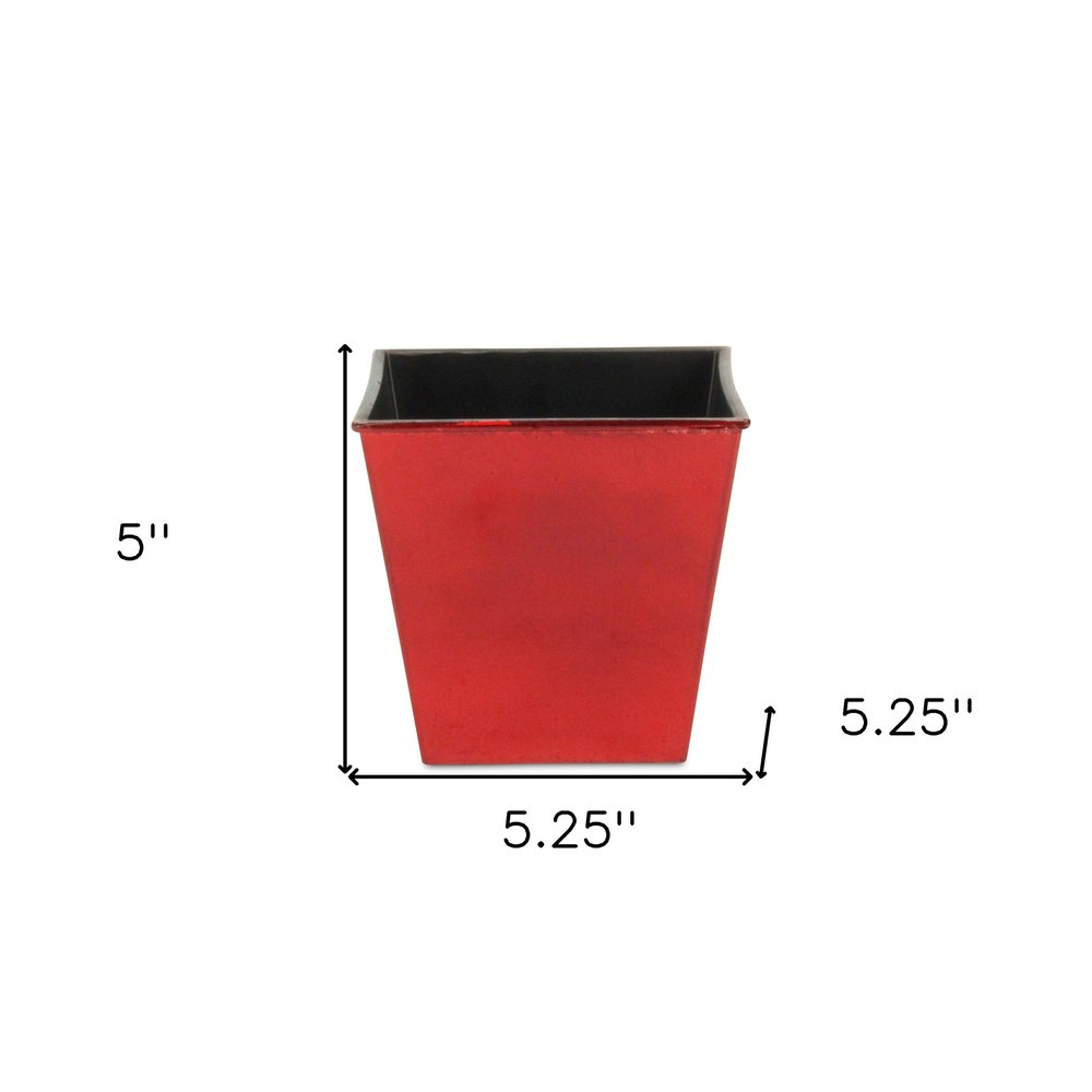 5" Red Recycled Plastic Indoor Outdoor Square Pot Planter