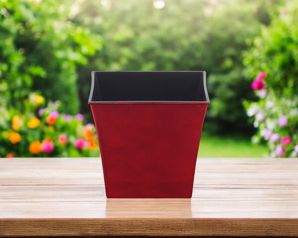 7" Red Recycled Plastic Indoor Outdoor Square Pot Planter