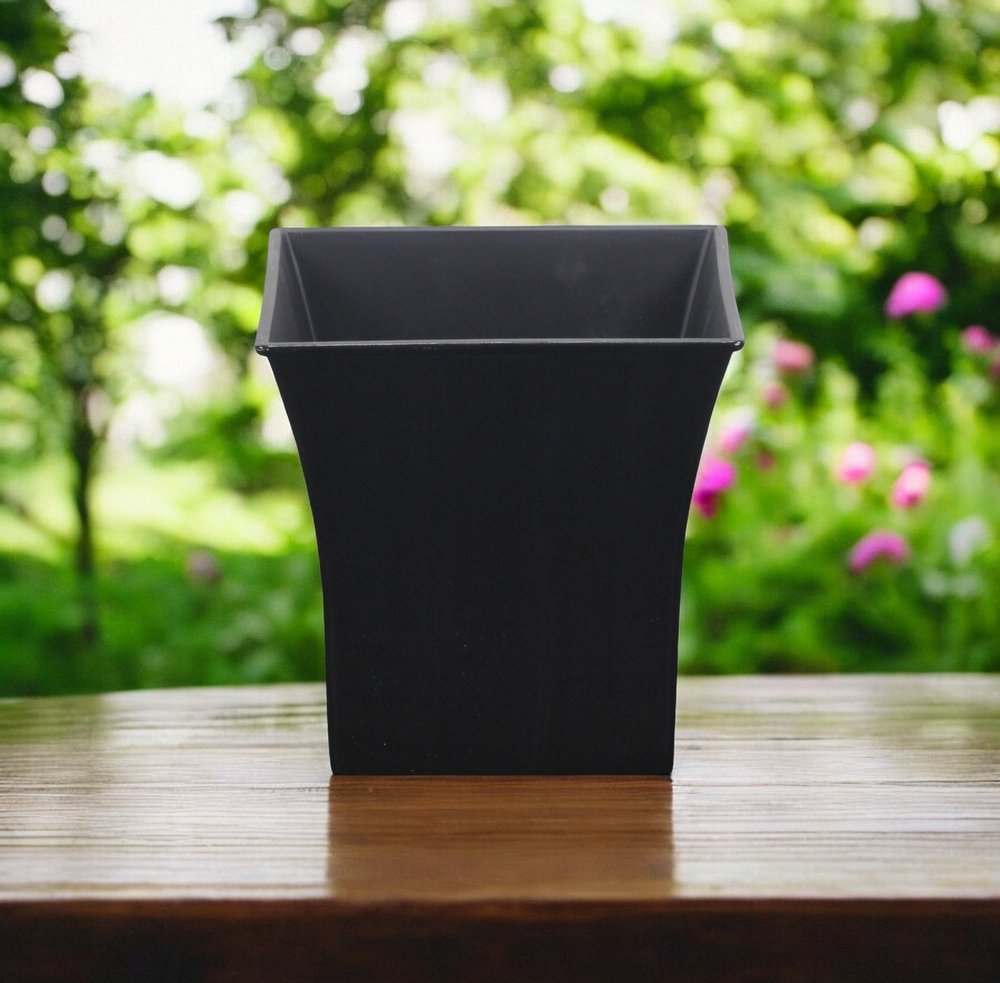 7" Black Recycled Plastic Indoor Outdoor Square Pot Planter
