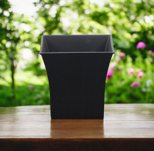 7" Black Recycled Plastic Indoor Outdoor Square Pot Planter