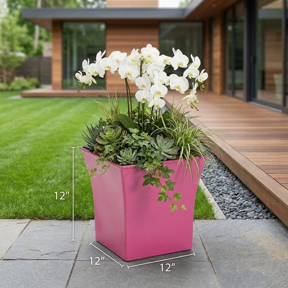 7" Hot Pink Recycled Plastic Indoor Outdoor Square Pot Planter
