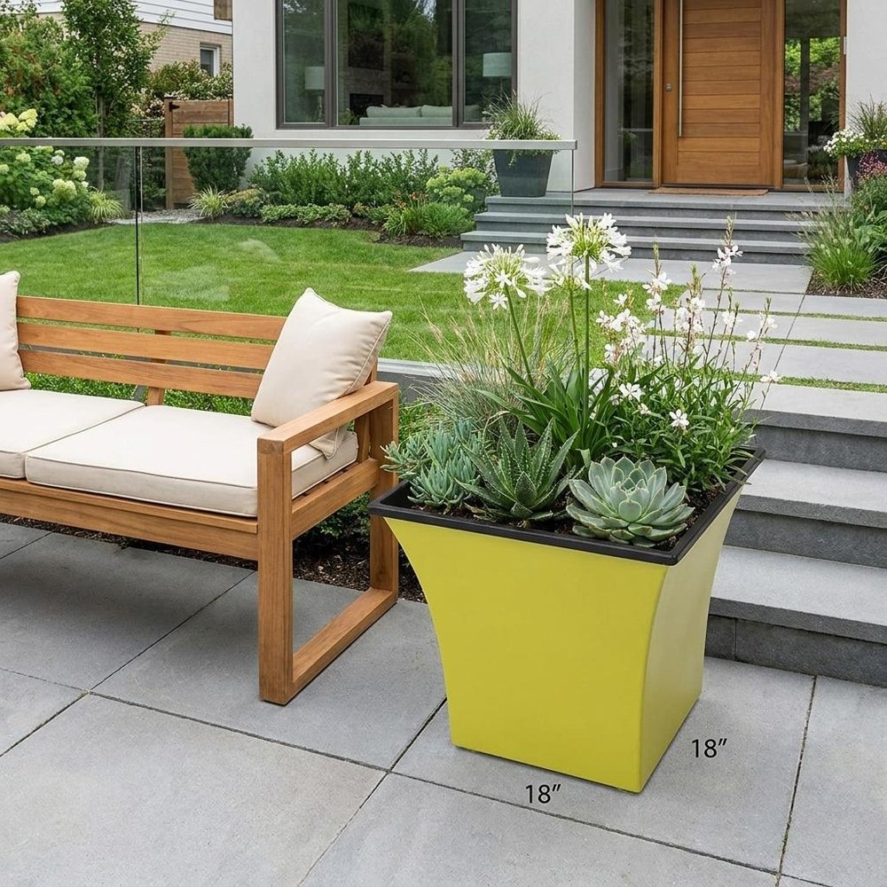 5" Yellow Recycled Plastic Indoor Outdoor Square Pot Planter