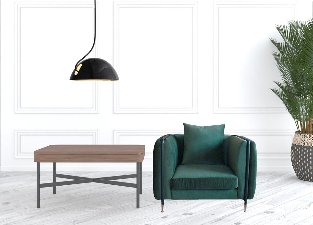 32" Green And Black Velvet Arm Chair