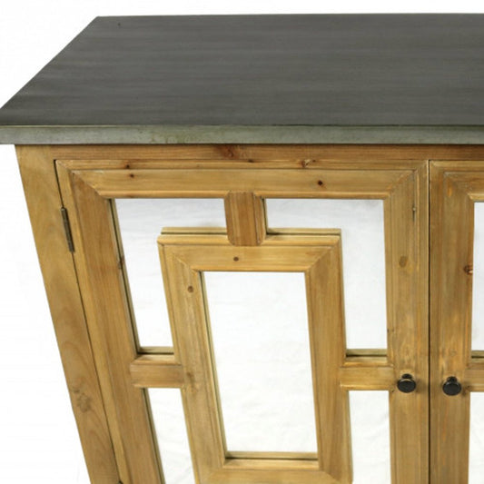 45" Brown And Gray Solid Wood Carved Geometric Sideboard with Two Doors