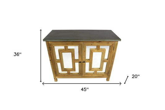 45" Brown And Gray Solid Wood Carved Geometric Sideboard with Two Doors