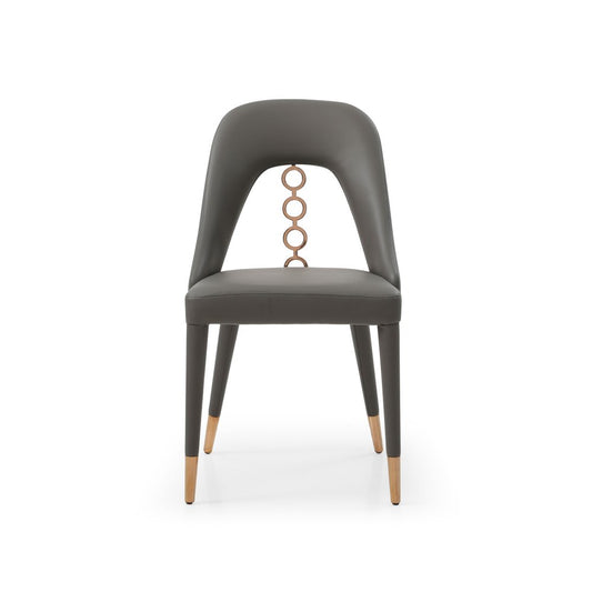 Set of Two Gray Upholstered Faux Leather Dining Side Chairs