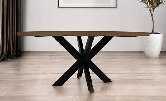72" Gray Beige And Black Solid Wood And Iron Round Dining Table