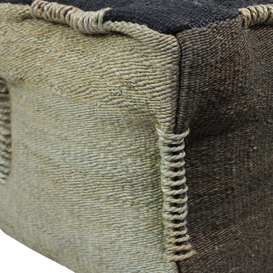 18" Black and Taupe Jute Cube Pouf Ottoman