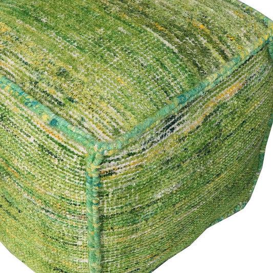18" Green Recycled Silk and Cotton Blend Cube Pouf Ottoman
