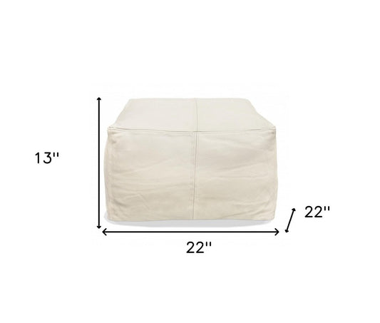 22" Ivory Leather Pouf Ottoman