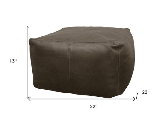 22" Gray Brown Distressed Leather Pouf Ottoman