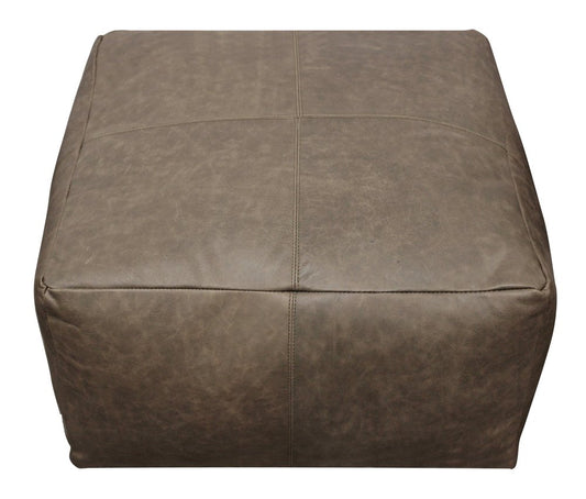 22" Gray Brown Distressed Leather Pouf Ottoman