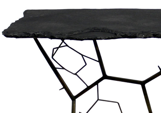 51" Black Stone and Iron Abstract Console Table