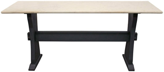 70" Ivory and Black Genuine Marble and Solid Wood Trestle Console Table