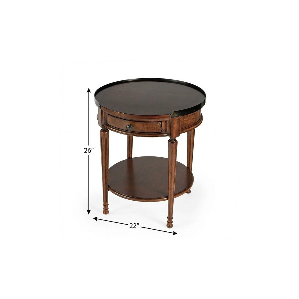 26" Medium Brown Manufactured Wood Round End Table With Drawer And Shelf