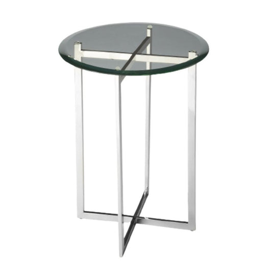 21" Clear And Silver Glass and Stainless Steel Round End Table