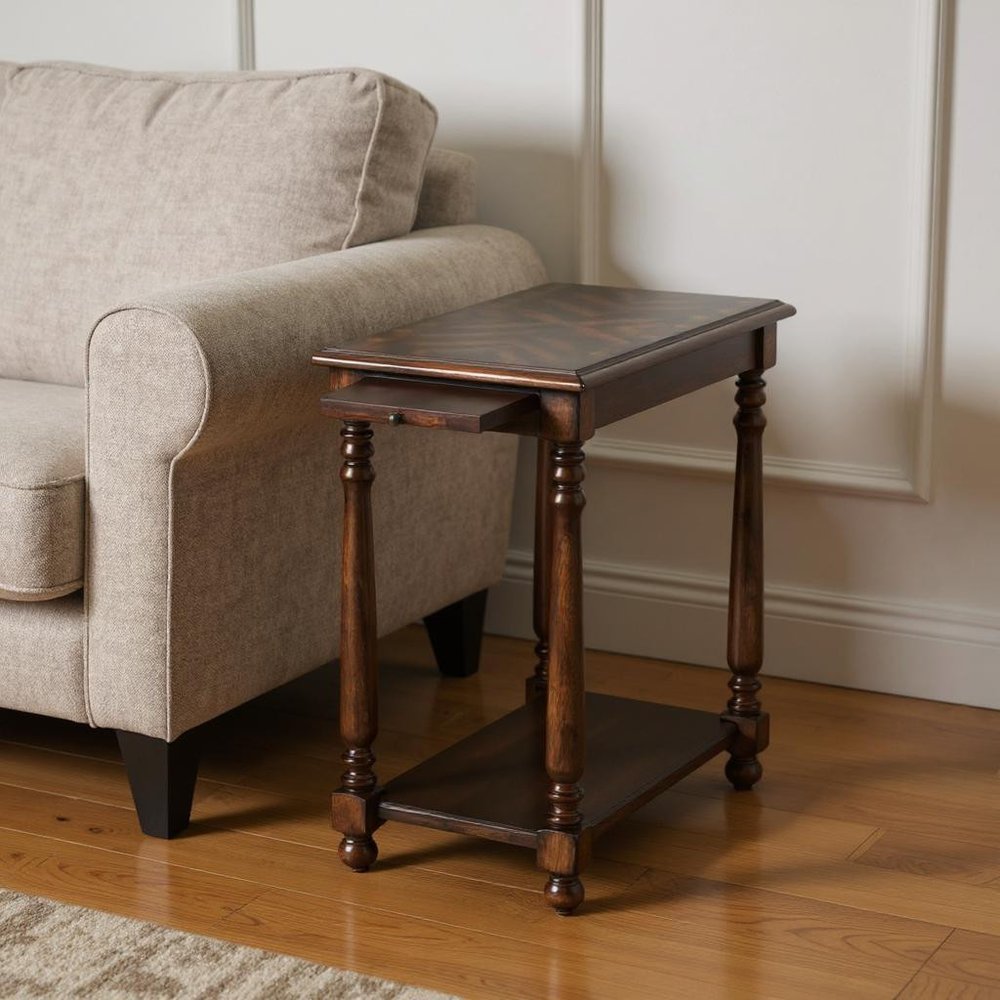 24" Wood Brown End Table With Shelf