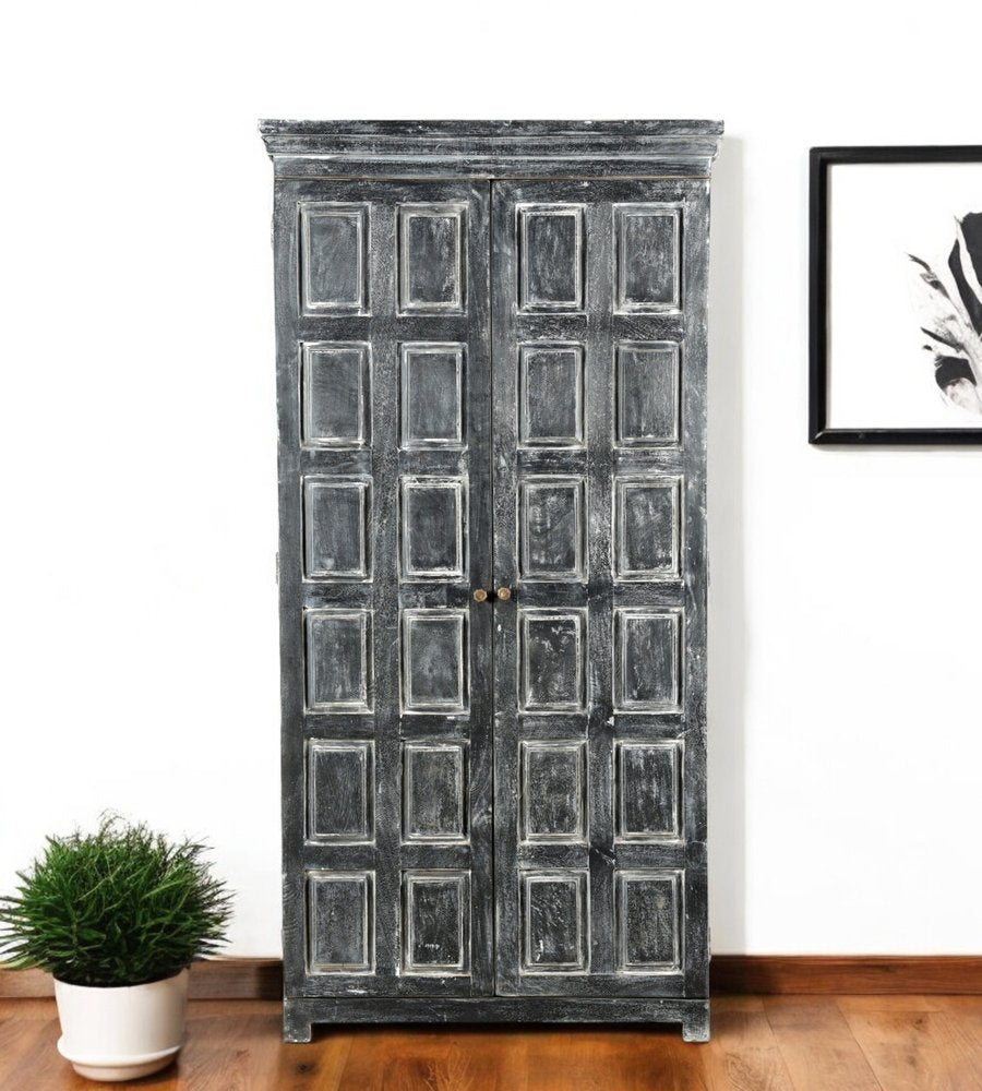 72" Dark Gray Solid Wood Pantry Or Storage Closet