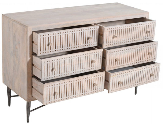 48" Brushed Ivory Solid Wood Six Drawer Double Dresser