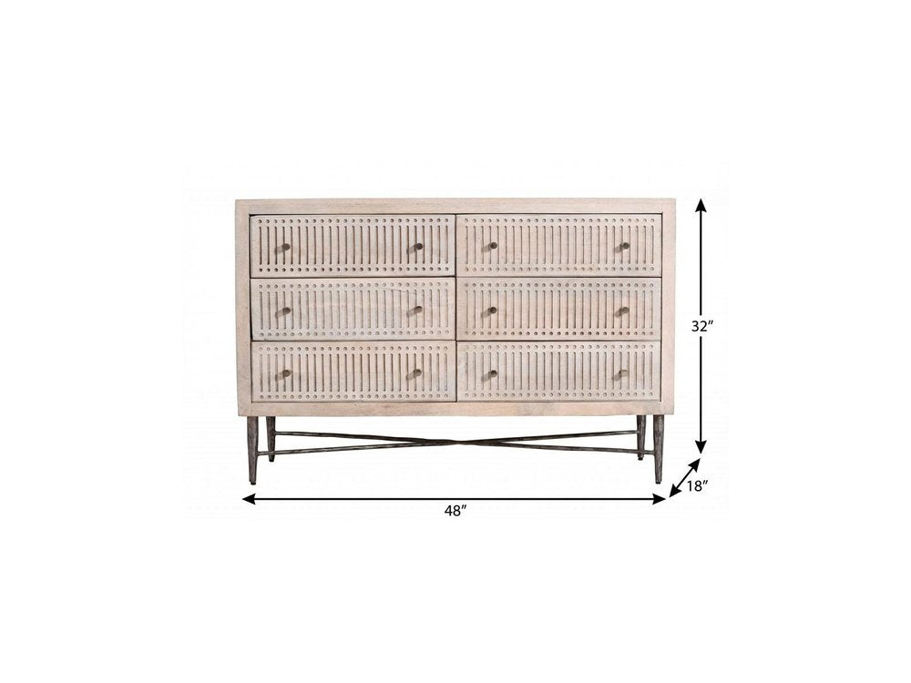 48" Brushed Ivory Solid Wood Six Drawer Double Dresser