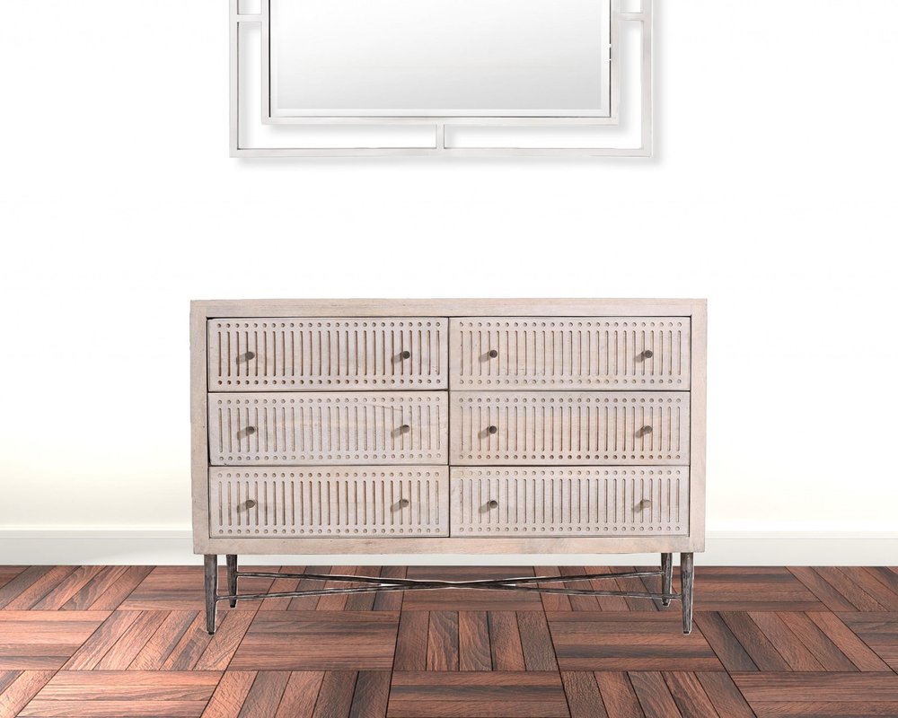 48" Brushed Ivory Solid Wood Six Drawer Double Dresser